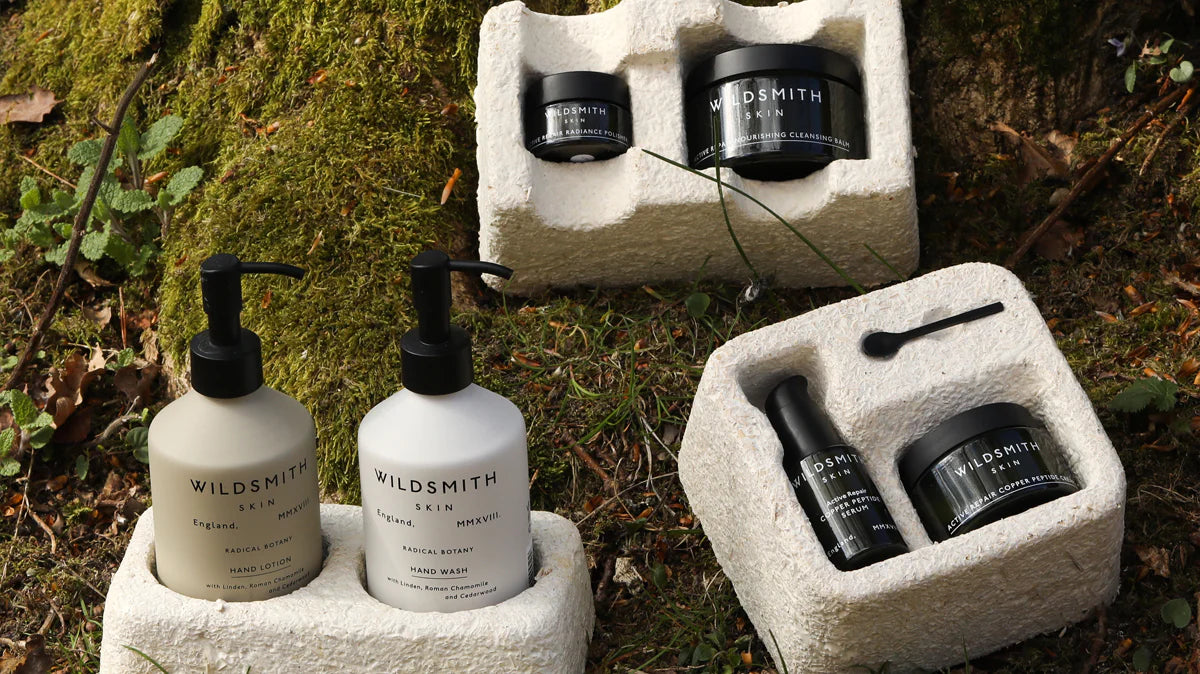A collection of products by Wildsmith, the innovative, sustainable skincare and lifestyle brand available in edits at The Beauty Standard 